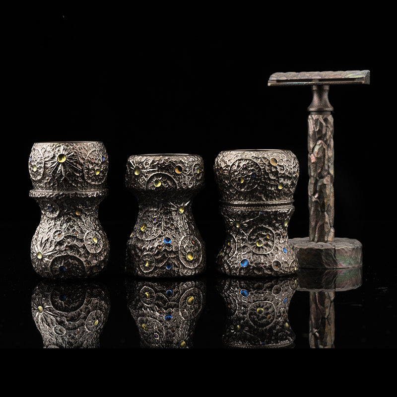 Titanium color engraving-Classic M lunar surface  brush handle(only handle)