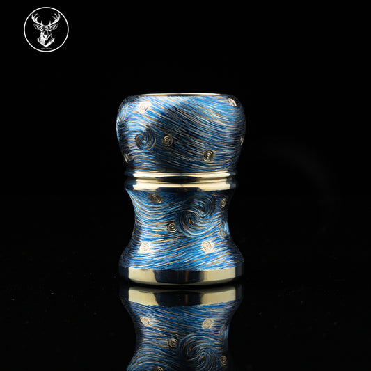Titanium color engraving-Van Gogh Starry Night brush handle(only handle)