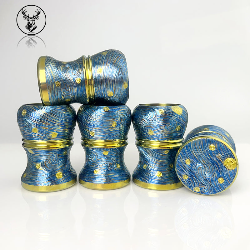 Titanium color engraving-Van Gogh Starry Night brush handle(only handle)